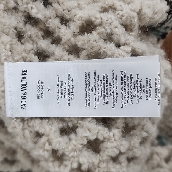 Zadig and Voltaire Cream Crochet Knit Merino Wool Open Front Pix Hook Ca… - Picture 6 of 7